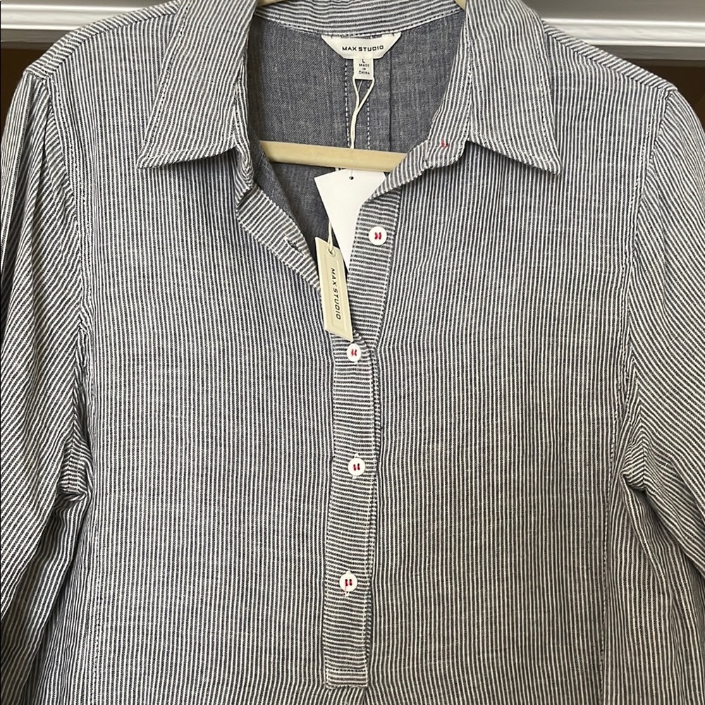 Casual Ticking Stripe Button-Up Dress - Picture 4 of 5